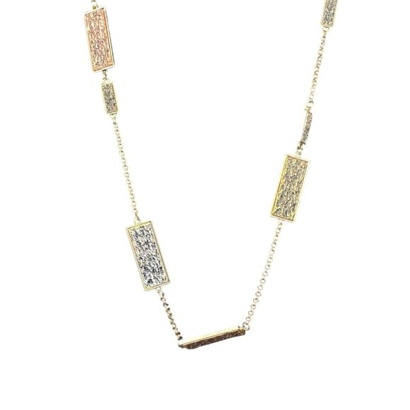 Gold Chain Rectangle Pendant Long Necklace Multicolor Textured Design Lobster Cl - Picture 2 of 4